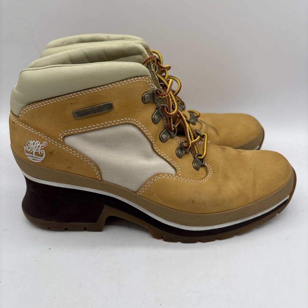 Timberland Women's Euro Hiker Heeled Boots Wheat Leather Size 8M Vintage